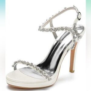 Elegant Ivory Strappy Heels with Rhinestones perfect wedding heels